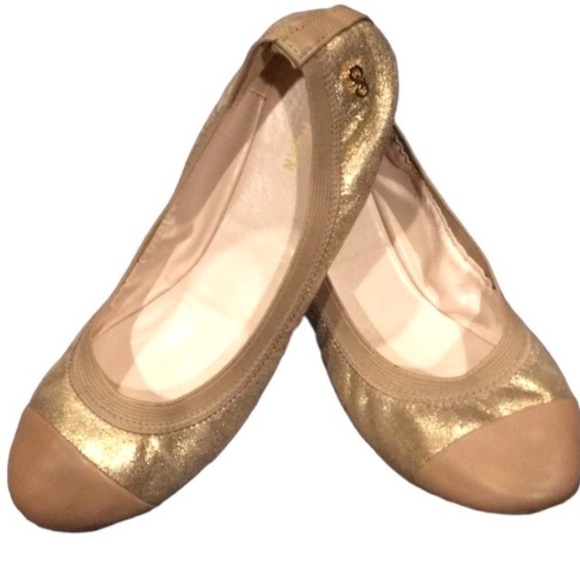 Cole Haan, Elbridge Gold Tan Metallic Leather Cap Toe Ballet Flat Woman’s Size 6 - Picture 1 of 9